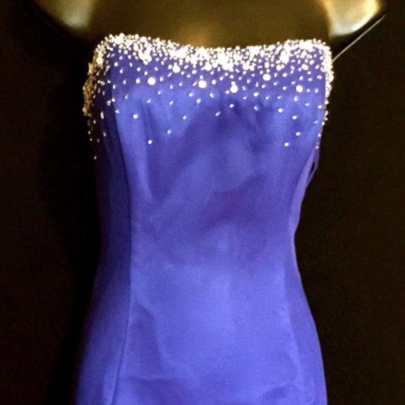 Royal Blue and White beaded Gown  VS173 - Picture 1 of 5